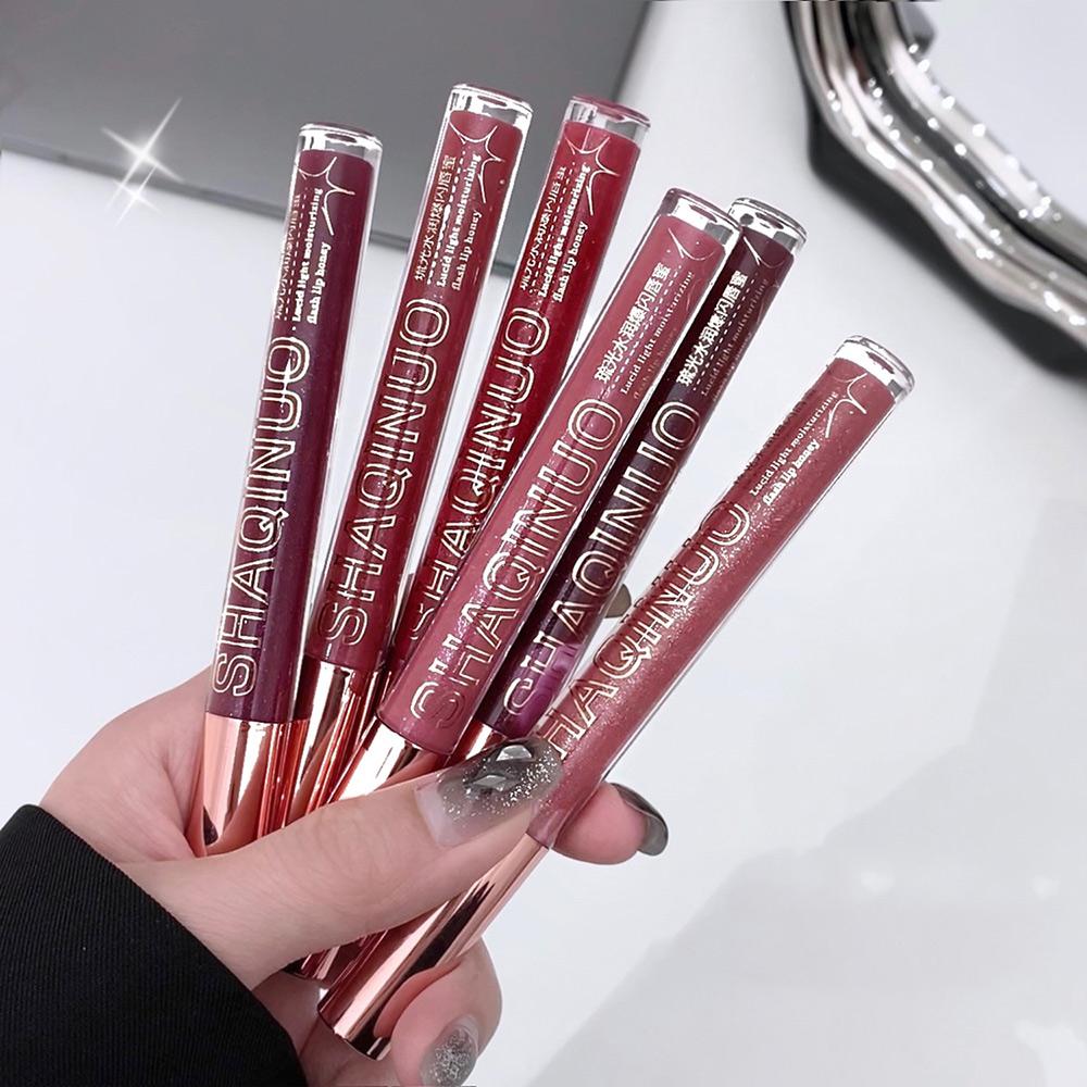 SHAQINUO 6 Colors Moisturizing Exploding Lip Gloss Long Lasting Lip Makeup Crushed Sparkling Watery Mirror Lip Glaze