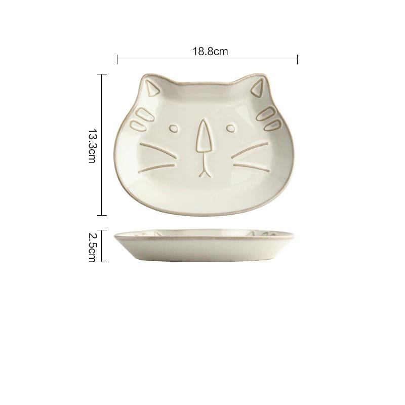 Creative White Glaze Japanese Embossed Cartoon Cute Cat Ceramic Tableware Home Kitchen Restaurant Supplies Fish dinner plates