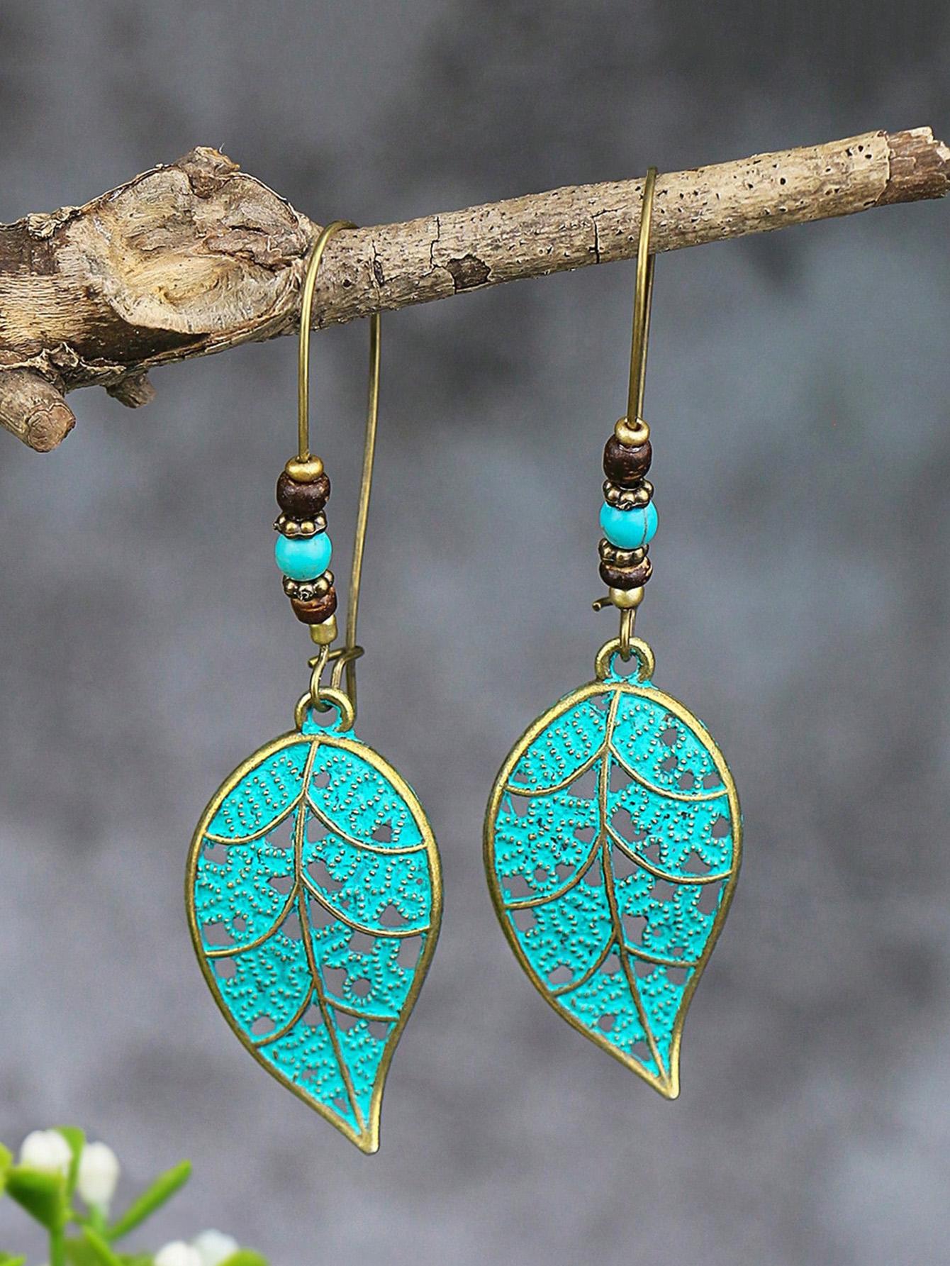 

Винтажные круглые серьги с инкрустацией бирюзой и цирконом, женские, в этническом стиле, длинные