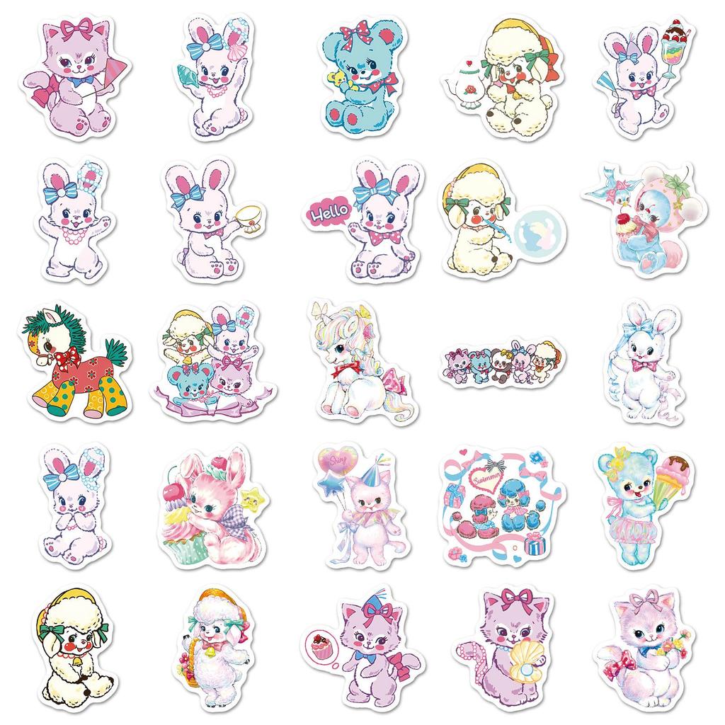 50 Soft Cute Retro Showa Japanese Cartoon Animal Stickers for DIY Fridge or Milk Tea Cup Decorations (50 Sheets)
