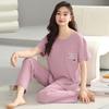 Pajamas with chest pads Women's summer thin Modal short-sleeved cropped pants Middle-aged mother loungewear cool suit