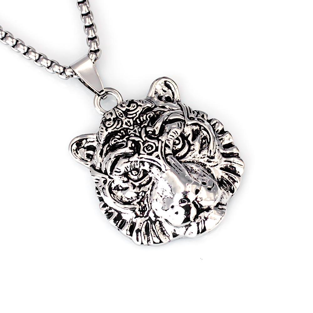 Animal Jewelry Zodiac Necklace Tiger Pendant Stainless Steel Hip Hop Necklace