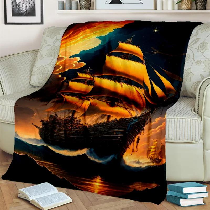 3D Pirate Ship Boat,Barque,Sailboat Blanket,Soft Throw Blanket for Home Bedroom Bed Sofa Picnic Travel Office Cover Blanket Kids