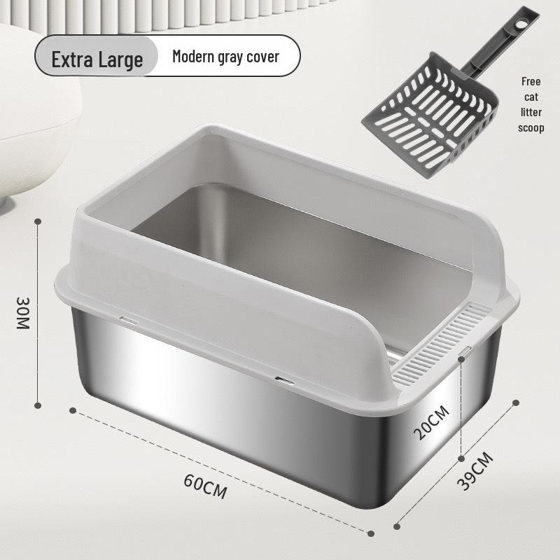

Очень большой кошачий туалет из нержавеющей стали с высоким ограждением, защитой от брызг и полузакрытой конструкцией Includes litter scoop and anti-slip mat