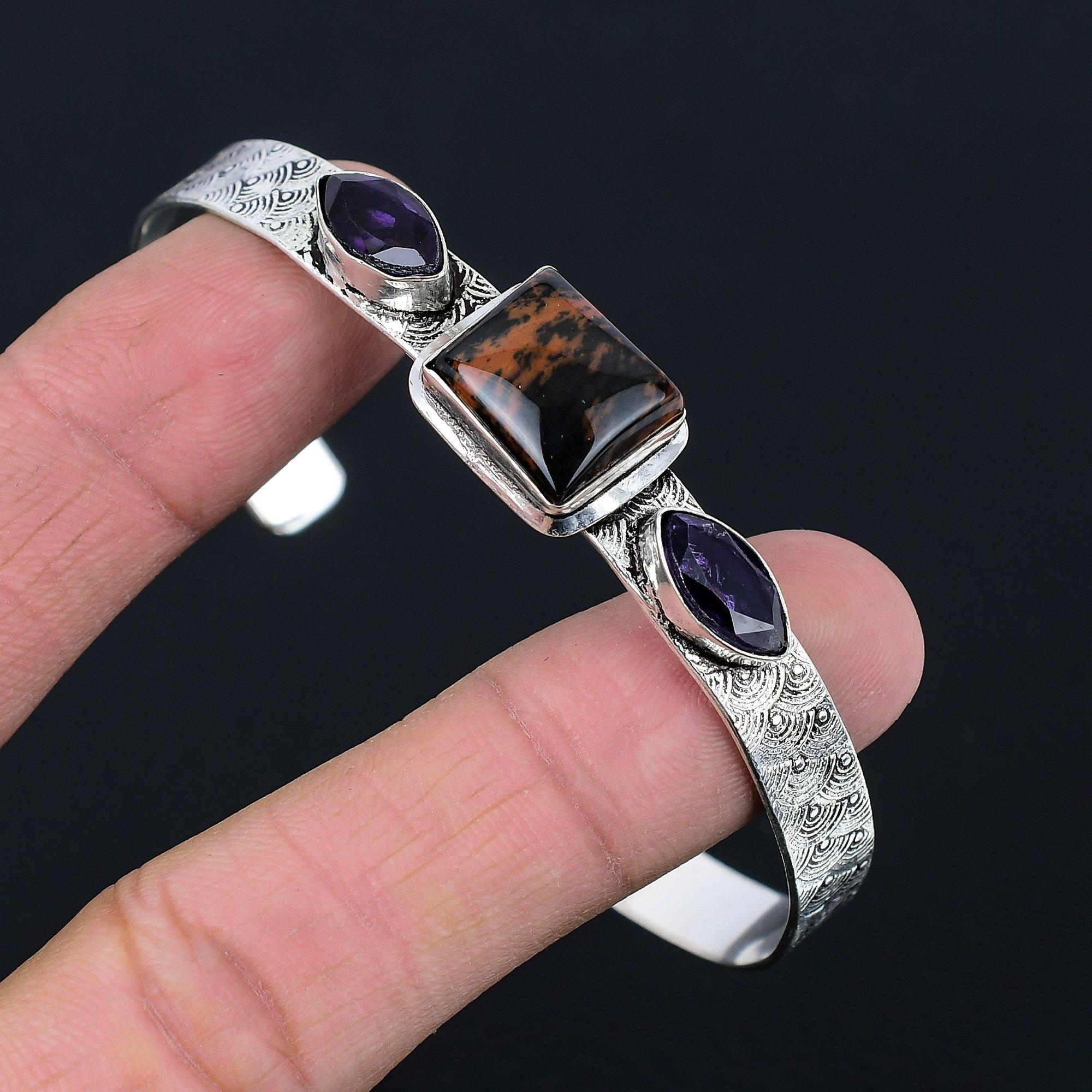 

Подарок для женщин Браслет регулируемый Серебро 925 пробы Натуральный камень Махагоновый обсидиан Adjustable