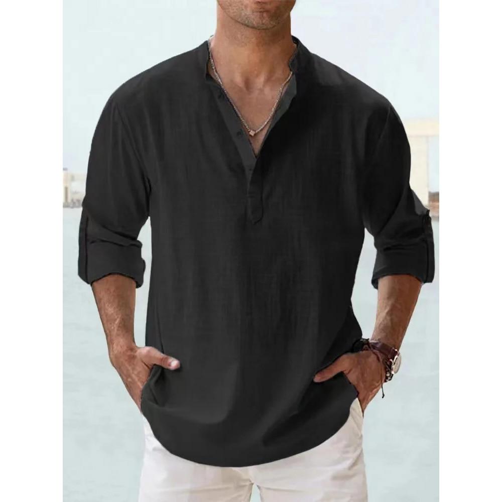 Men Cotton Linen Shirts for Men Casual Shirts Lightweight Long Sleeve Henley Beach Shirts Hawaiian T Shirts for Men Streetwear