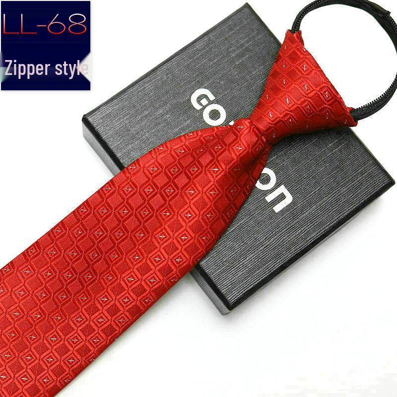 Men's No-Iron Zipper Striped Formal Tie with Logo, 8cm