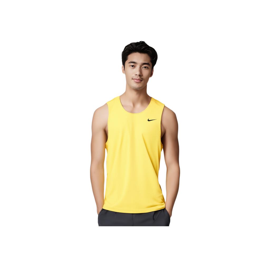 Nike Dri-Fit Ready Crew Neck Solid Color Small Logo Sleeveless Tank Top Men Tops Yellow DV9813-709