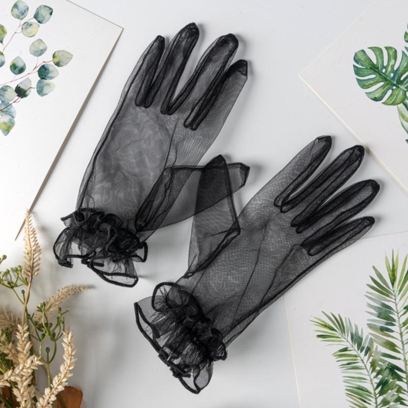 Women Black Summer Uv-Proof Driving Gloves Mesh Fishnet Gloves Lace Mittens Full Finger Girls Lace Fashion Gloves