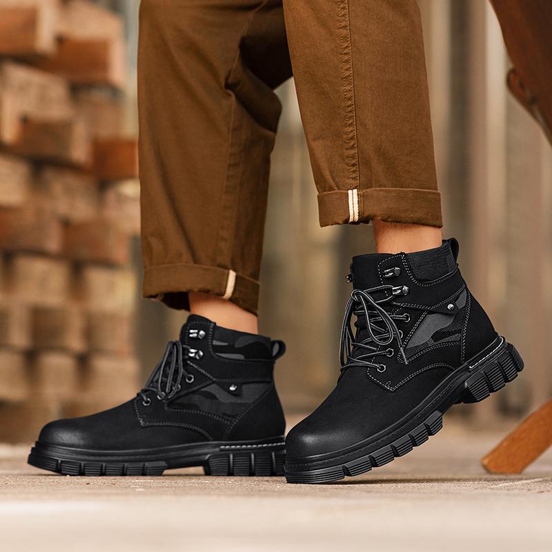 Fashion Leather Men's Fashionable Ankle Boots Autumn Winter Male Low Top Sneakers Versatile Motorcycle Boots New High Top Walking Botas