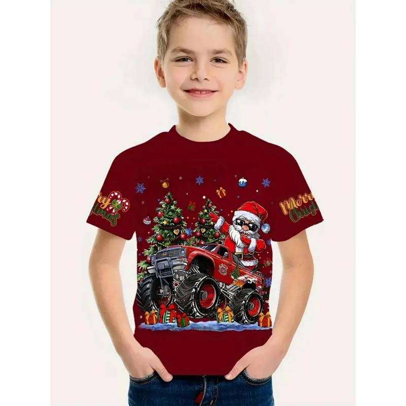 Summer Round Neck 3D Cute Cartoon Christmas Printed T-shirts Fashionable Casual Short Sleeved Children's Boy and Girl Kids Unisex T-shirts