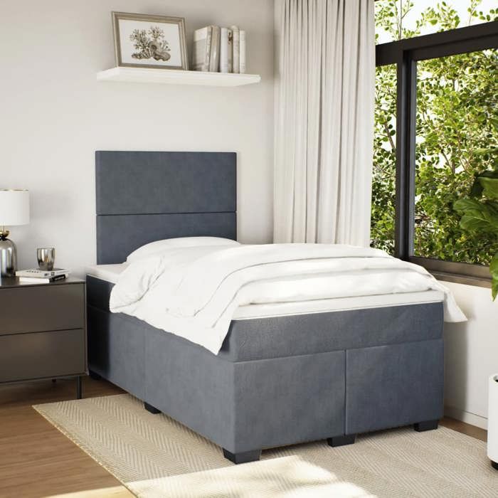 Maison Exclusive - Sommier à lattes de lit et matelas Gris foncé 120x200cm Velours