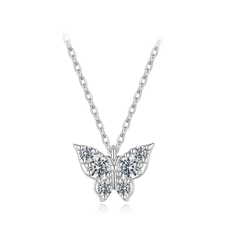 Moissanite Butterfly Necklace Sterling Silver Insect Pendant Necklace Adjusable Link Chain for Women Sparkling Gift
