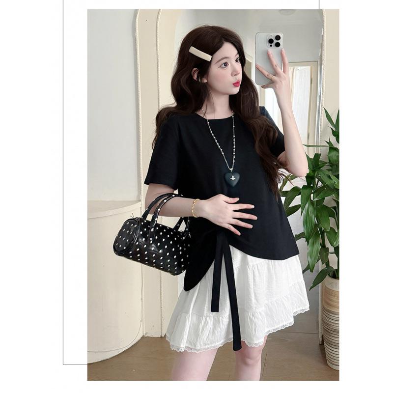 

Maternity Bow T-Shirt & Pig Nose Lace Trim Skirt Set 2XL