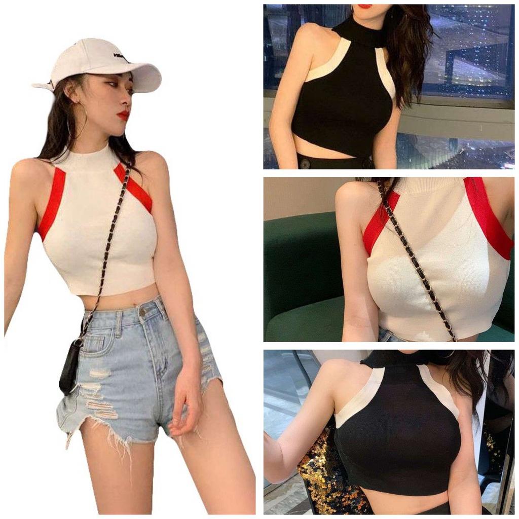Fashion Color Womens Blocking Sleeveless Strapless Sexy Knitted Camisole