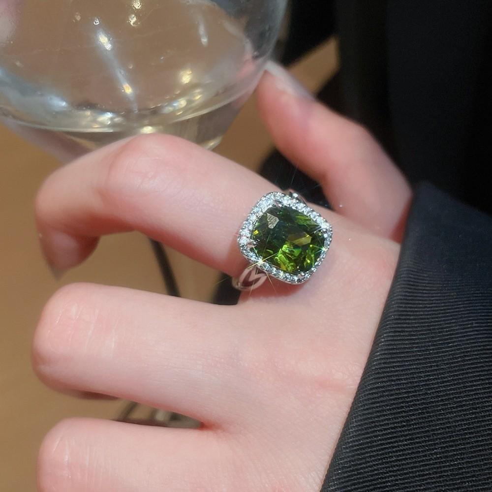 Zircon Crystal Open Ring Big Square Exaggerated Ring Fashion Design Rhinestone Rings Banquet