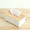 Minimalist Tissue Box Cover with Wooden Top Multi-Size PP Storage Organizer Dustproof for Home Car Bathroom Gift