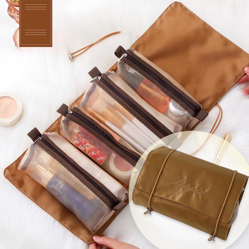 4-in-1 Portable Cosmetic Bag Travel Foldable Compact Toiletry Bag Kit Four Detachable Compartments Makeup Pouch Organizer
