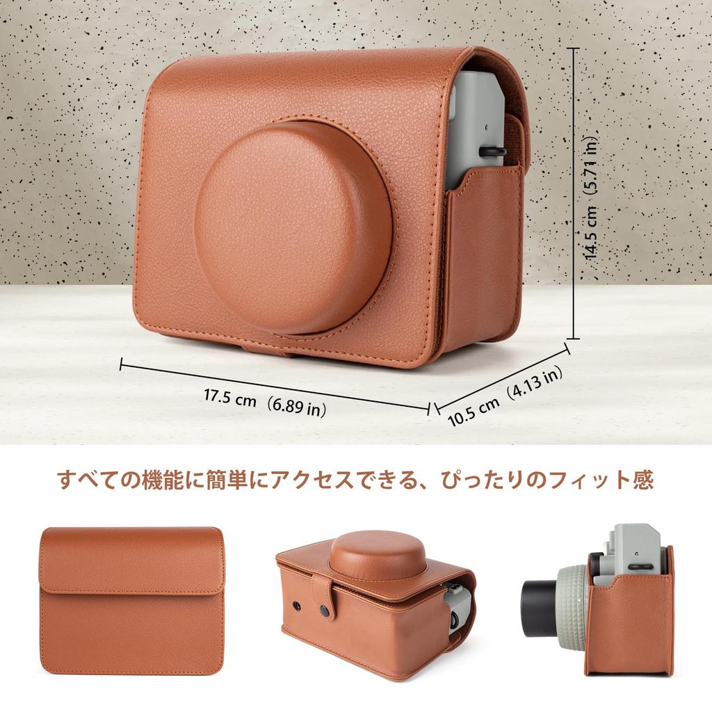 HIYQIN Hülle für Fujifilm Instax Wide 400 Film, Instax Wide 400 Hülle, Instax Wide 400 Kameratasche, Vollschutz, PU-Leder, mit Schultergurt (B.