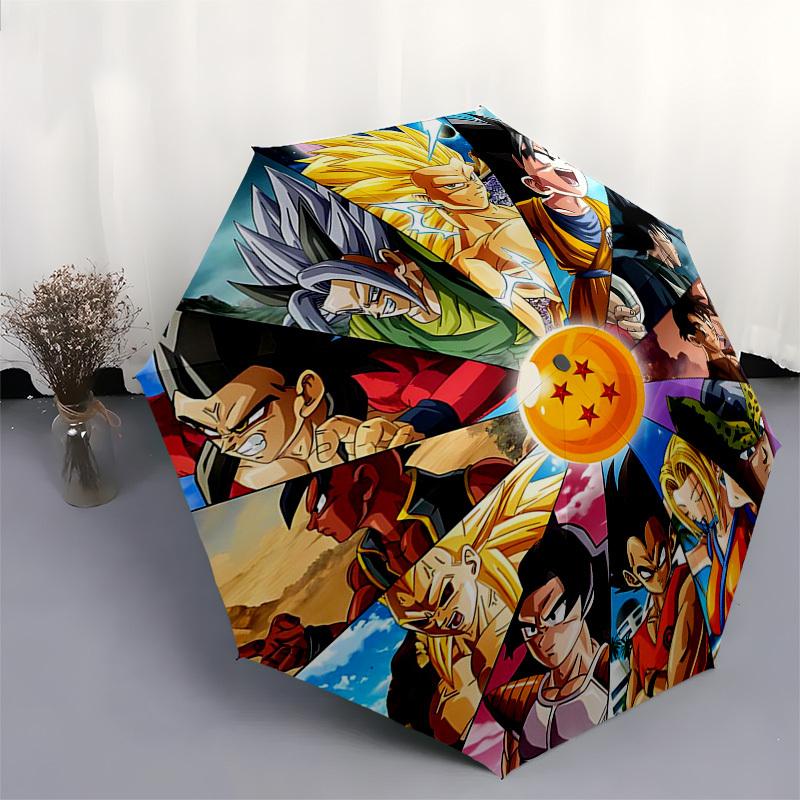 1pc Dragon Ball Z Characters Automatic Folding Umbrella - Portable 3-Fold Design with 8-Bone Iron Frame - Outdoor - Ideal Gift for Fans, Travelers, Ev