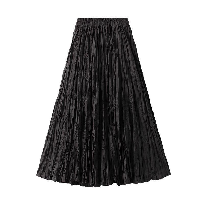 Women's 2026 Spring Textured Pleated Skirt - High Waist, Large Hem, Long Length, Simple Style