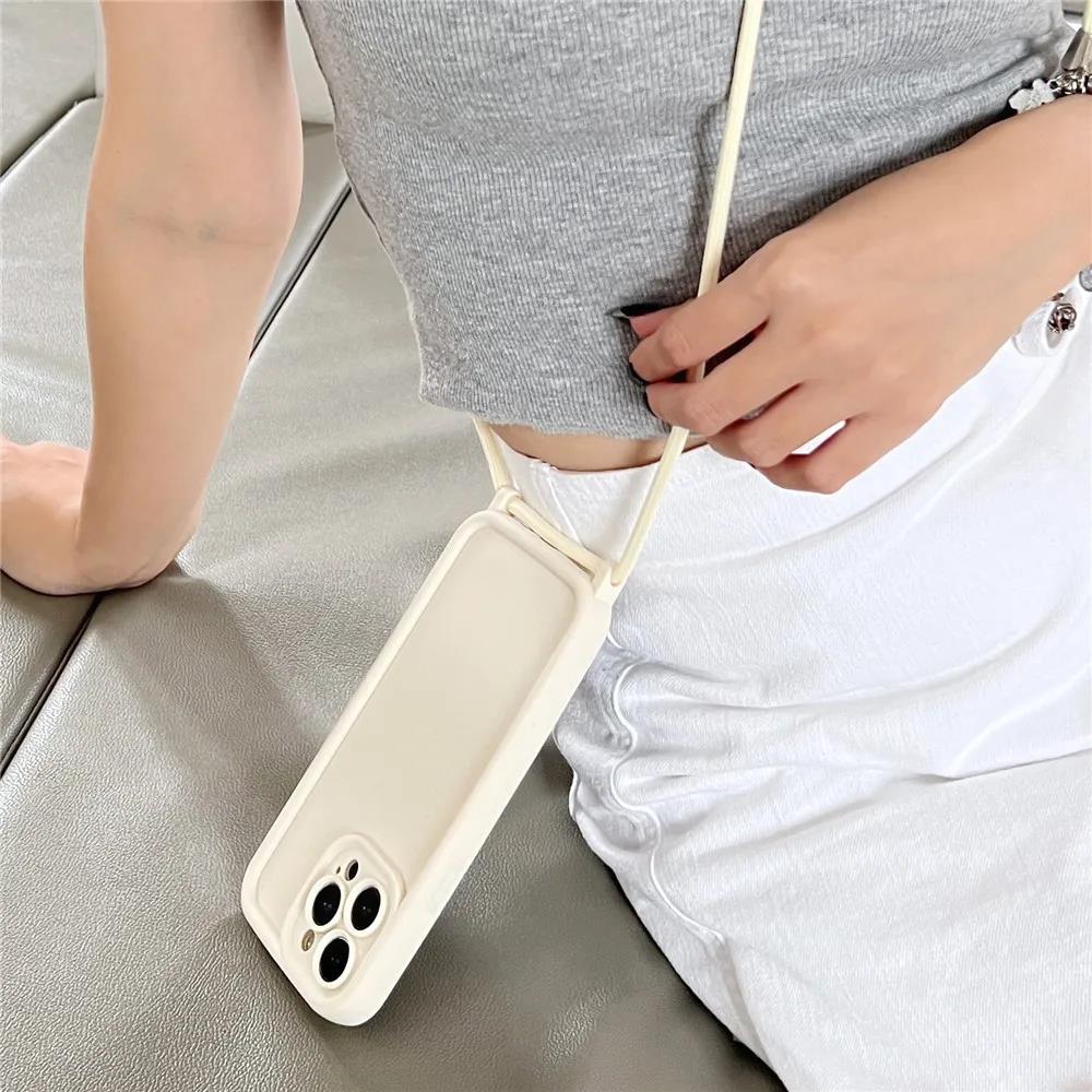 Sznurkowy naszyjnik crossbody etui ze sznurkiem dla iPhone 16 11 12 13 14 15 Pro Max XS X XR 8 7 Plus miękkie silikonowe etui w jednolitym kolorze