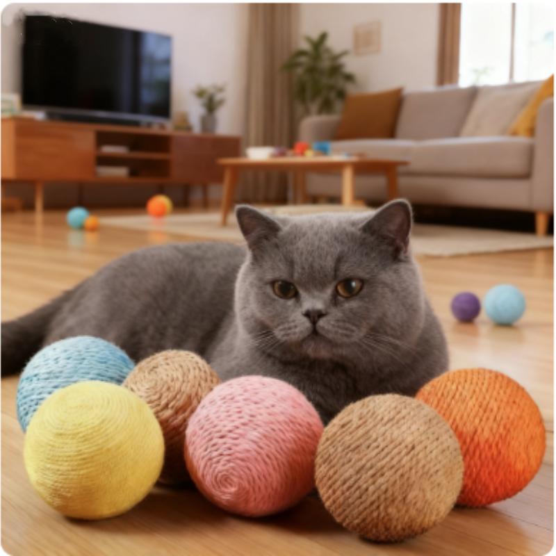 Super Interactive Sisal Cat Scratching Ball Toy Anti-Bite Teething Kitten Cleaning Pet Supplies with Sound for Interactive Fun