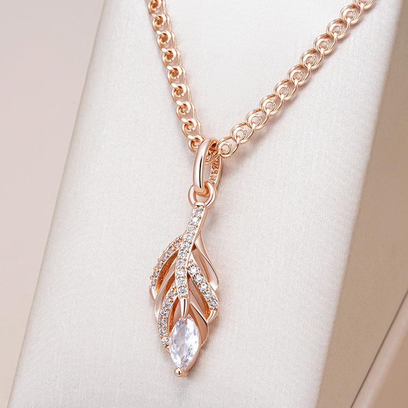 Rose Gold Color Leaf Long Pendant Necklace For Women Fashion Natural Zircon Accessories Daily Fine Jewelry