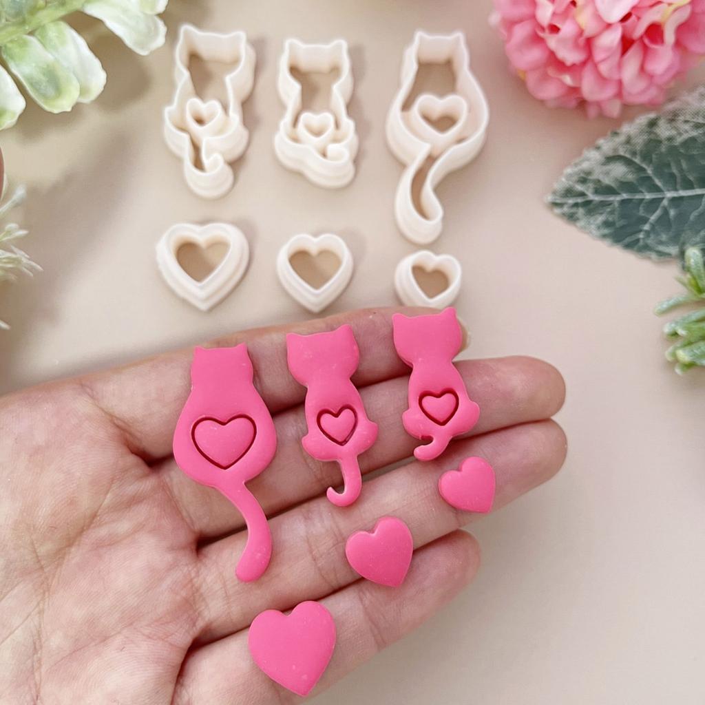 Set of 6 Multipurpose Small Cats Polymers Clay Cutter Valentines Day Jewelry Making Set for Earrings and Necklaces