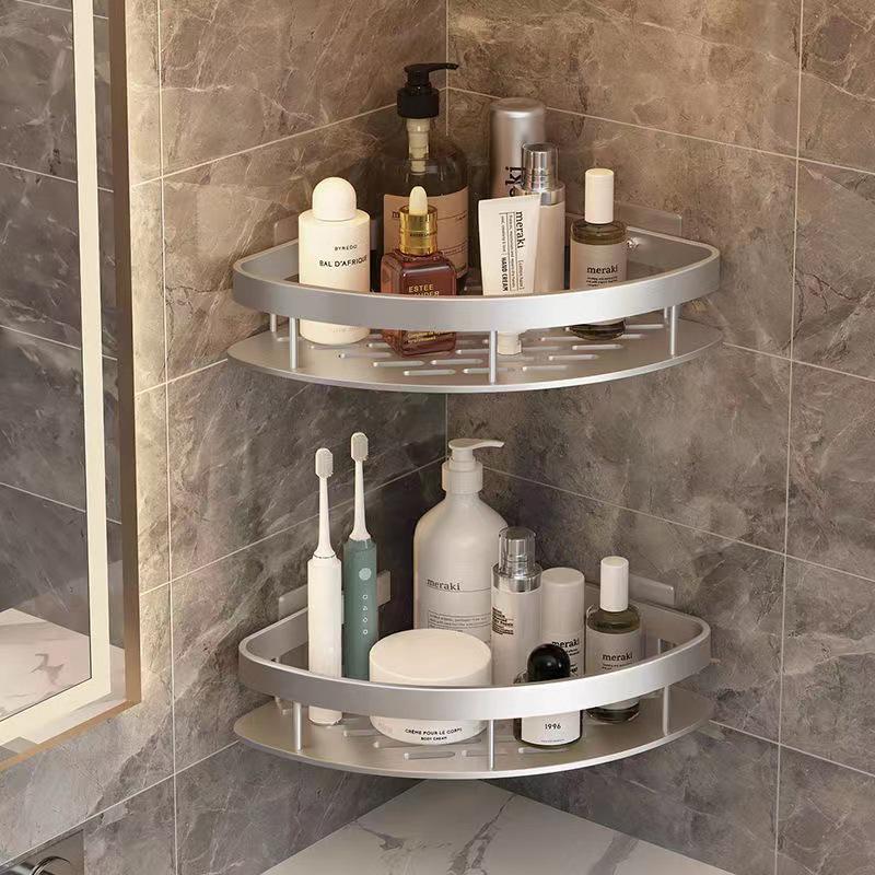 Punch-Free Aluminum Corner Bathroom Storage Rack