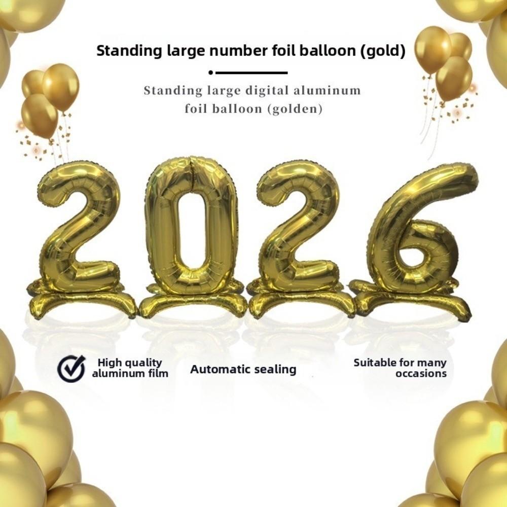 Standing 2026 Number Foil Balloons 32in Navidad 2026 Stand 2026 Balloon New Year Party Supplies Christmas Decorations Birthday