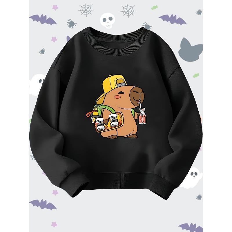 Unisex Long Sleeve Crewneck Pullover Sweatshirt with Playful Cartoon Animal Print Featuring Various Animals. Perfect for Daily Casual Wear, Home