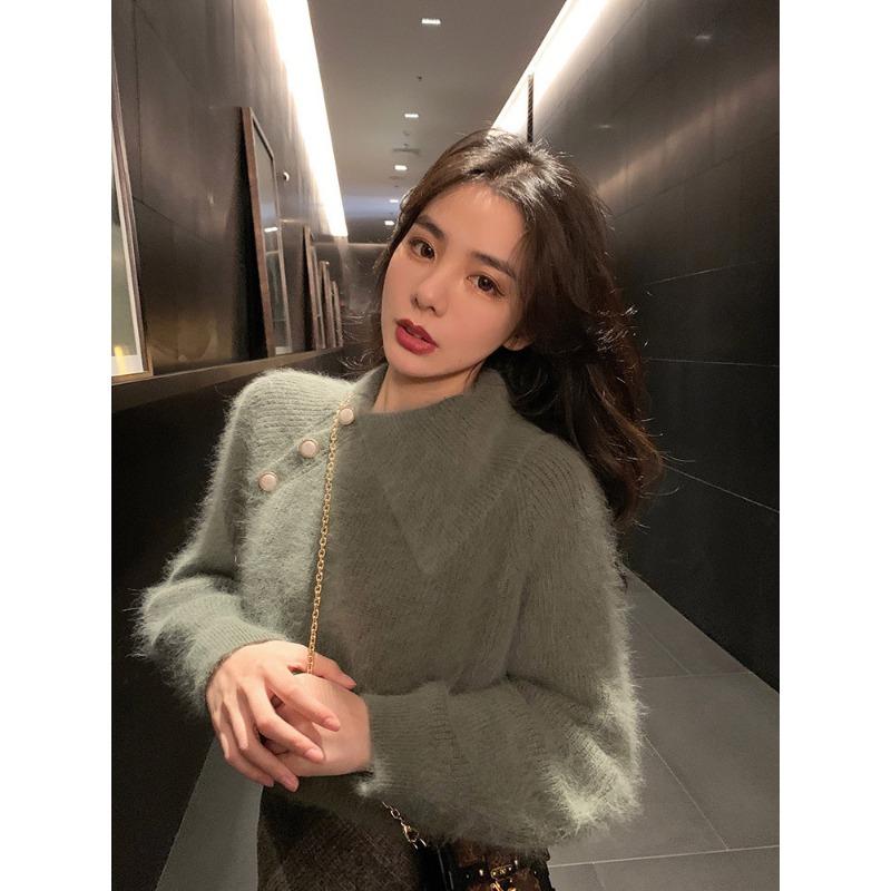 Mohair Sweater Women Wear Lazy Wind Loose Autumn and Winter Thickened Warm Pullover Small Knitted Sweater