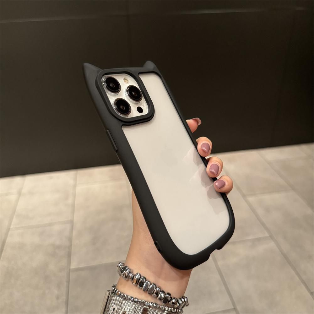 

Aesthetic 3D Cute Cat Ears Case For iPhone 15 14 13 12 11 Pro Max XR Transparent Cartoon Kitten Bumper Protective Cover For iPhone 13