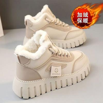 Populaire katoenen schoenen 2024 nieuwe winter damesschoenen fluweel high-top sport- en vrijetijdsschoenen plateau sneeuwlaarzen warme korte laarzen