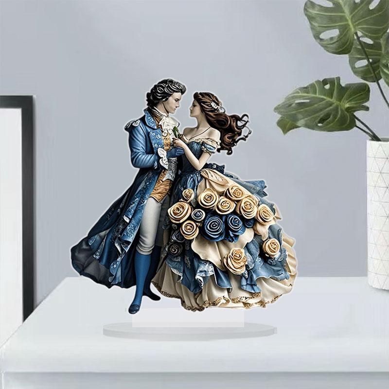 2D 8in Romantic Prince and Princess Dancing Art Sculpture Acrylic Flat Home Table Decoration Couple Party Festival Gift