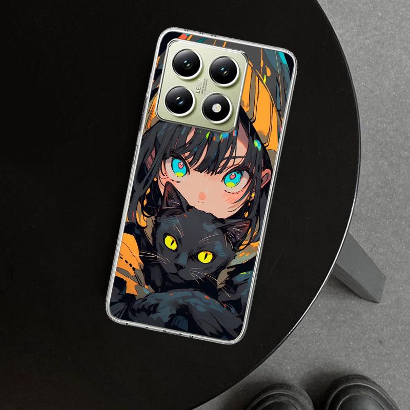Anime Girls Cute Black Cat Phone Case Cover for Xiaomi Redmi Note 15 14 13 12 11 Pro Plus 14S 12S 11S 11T 11E 10S 10 Customized