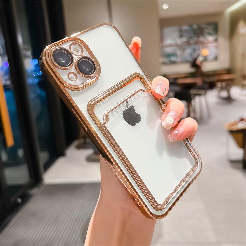Applicable To IPhone16 Mobile Phone Case Plating Card Bag Apple 15 Promax Card Case 1314 with Lens Film