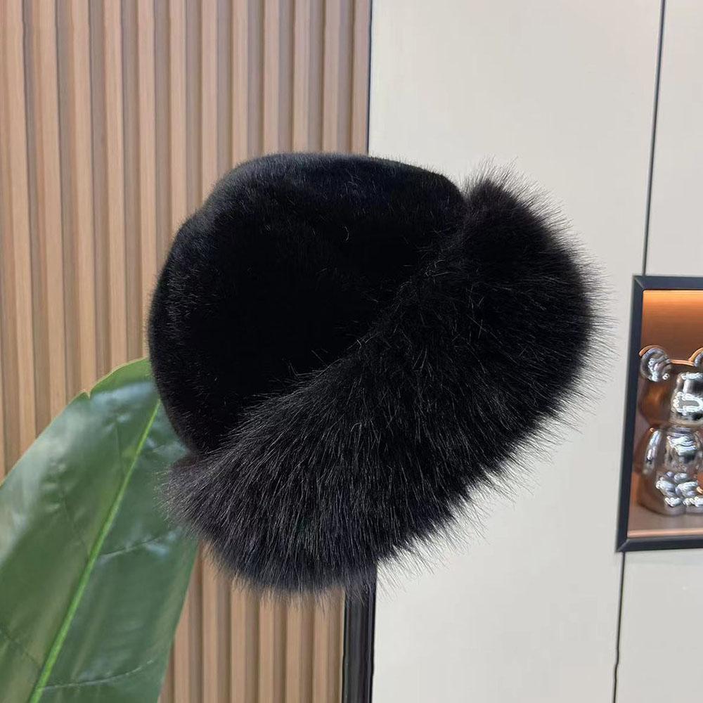 Y2K Fluffy Faux Fur Bucket Hat Women Rabbit Fur Warm Thick Plush Winter Hat Lady Luxury Fashion Furry Panama Fisherman Cap