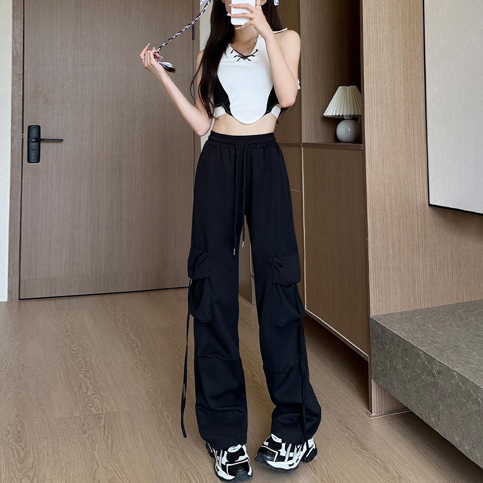 Men's Retro High Waist Cargo Pants - Loose, Versatile, Straight, Slimming Wide-Leg Floor-Length Trousers.