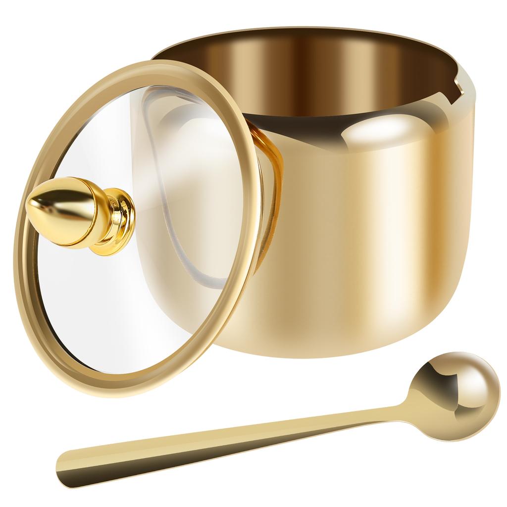 Stainless Steel Seasoning Box, Set of 2 Seasoning Storage Container with Spoon Gold Seasoning Rack Spice Pots for Pepper Spice