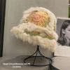 Faux Rabbit Fur Earflap Bucket Hat Fluffy Winter Windproof Hat Warm Fisherman Knitted Hat  Girls