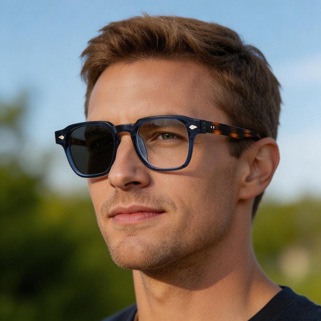 New European and American fashion box color-changing sunglasses men's propionic acid pin anti-ultraviolet sunglasses men's
