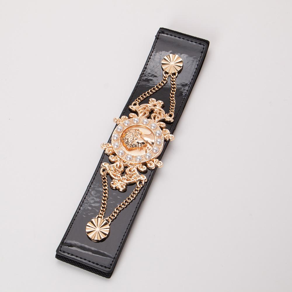 Stretch Elastic Waist Belt for Women with Wide and Versatile Suit Coat Waist-hugging Beauty Head Pearl Waist Seal