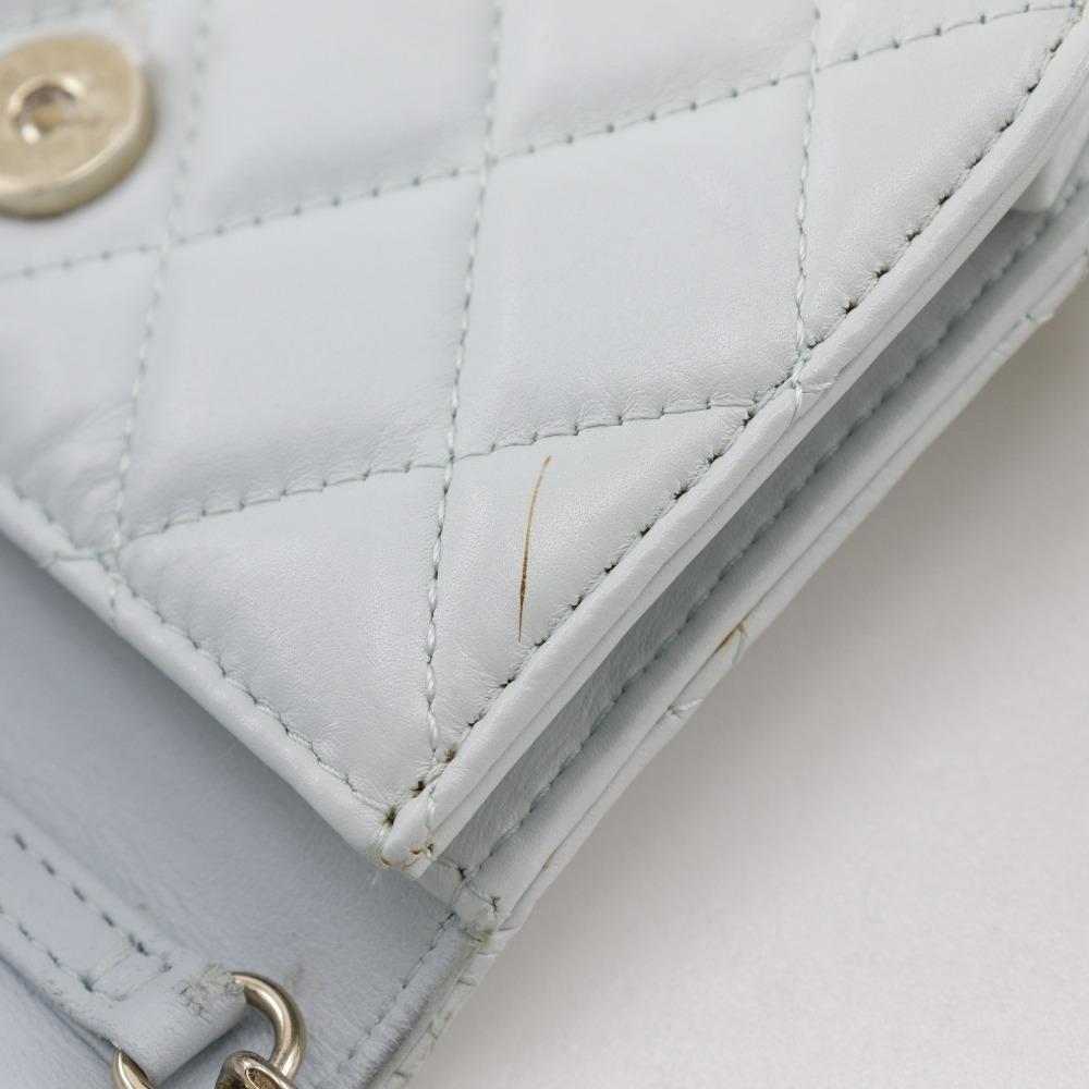 CHANEL Pearl strap flap wallet Shoulder Bag AP1838 Matelasse light blue leather/Fake pearl Women Used