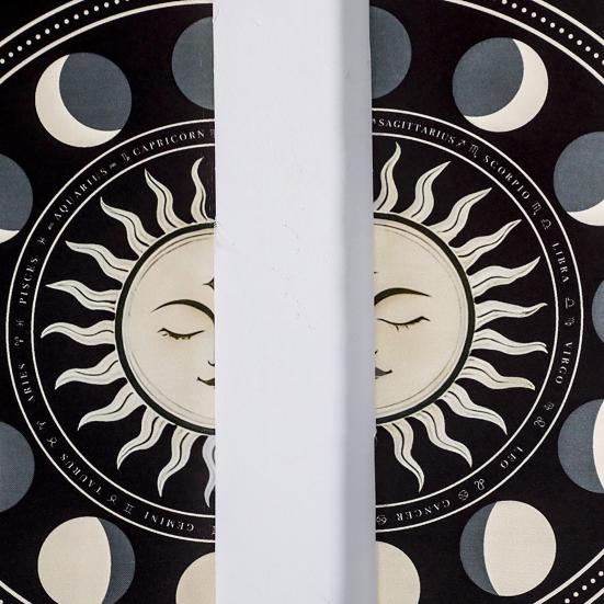 Fringed Tapestry, Soft Cotton with Sun Moon Star Prints Wall Hanging, Bohemian Style Doorway Curtain for Bedroom Living Room