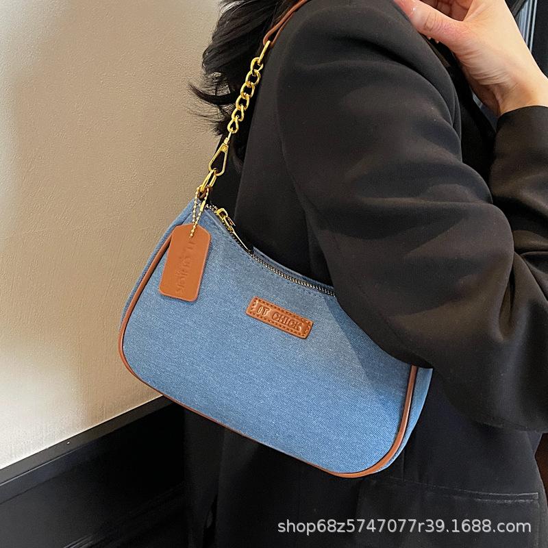 Denim underarm bag women's bag 2025 new fashion niche high sense shoulder bag Internet celebrity dumpling bag messenger bag