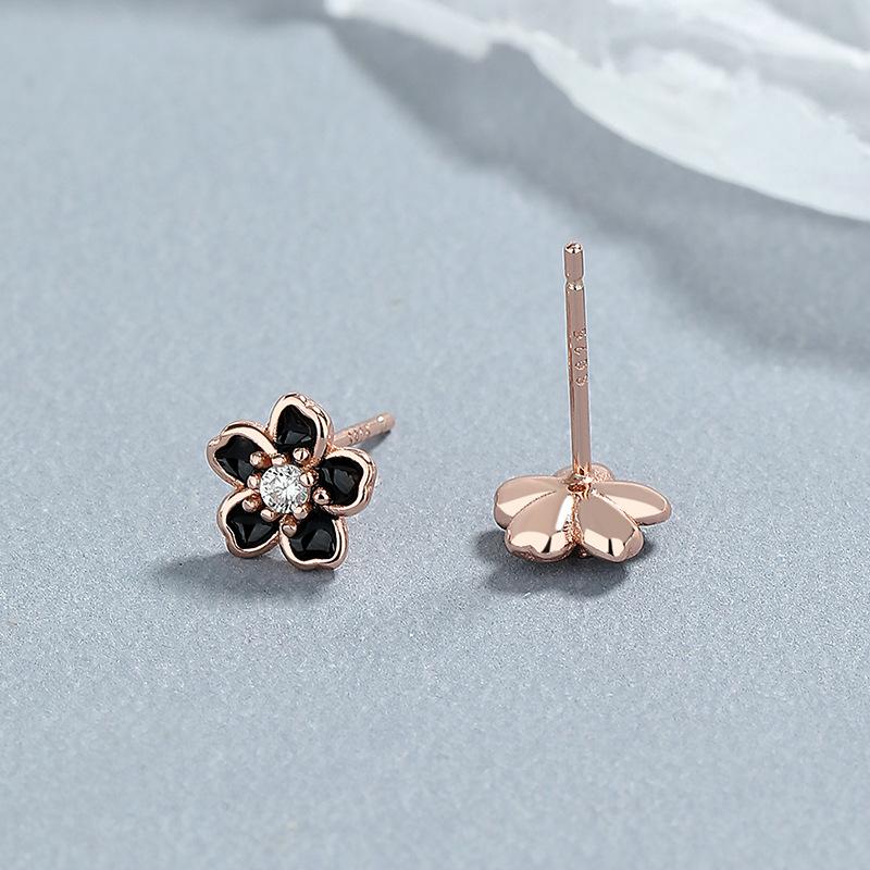 925 Sterling Silver Cherry Blossom Stud Earrings Enamel Flower Jewelry with Crystal for Women Girls Gift