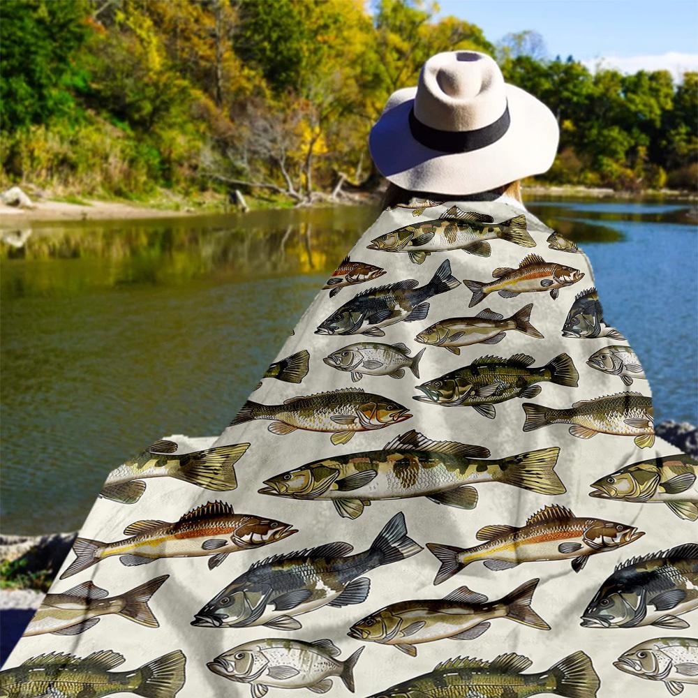Fish Pattern Outdoor Flannel Blankets, Outdoor travel, Home Blankets, Fan Gifts,Suitable for All Seasons, Christmas Gifts. R1127063