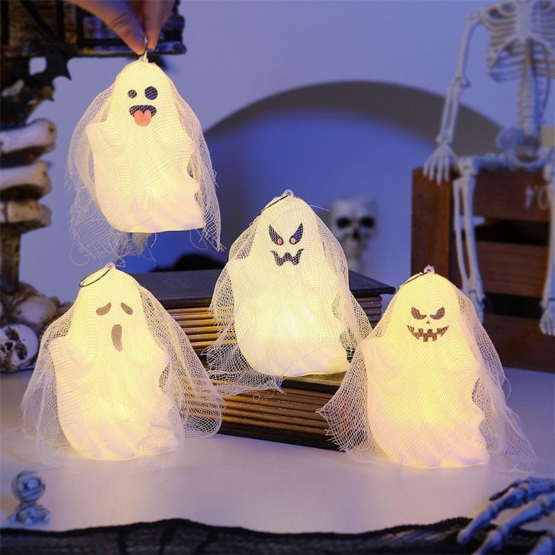 4PCS Lightweight Plastic Specter Home Ornament With White Gauze Phantom Decorations Halloween Party Supplies